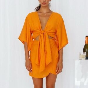 Hello Molly Saharan Vibrant Orange Tie-Front Dress
